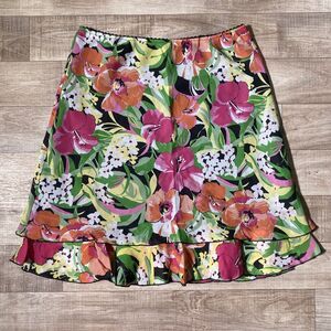 Briggs New York Skirt Womens Medium Multicolor Floral Knee Length Crinkled Lined